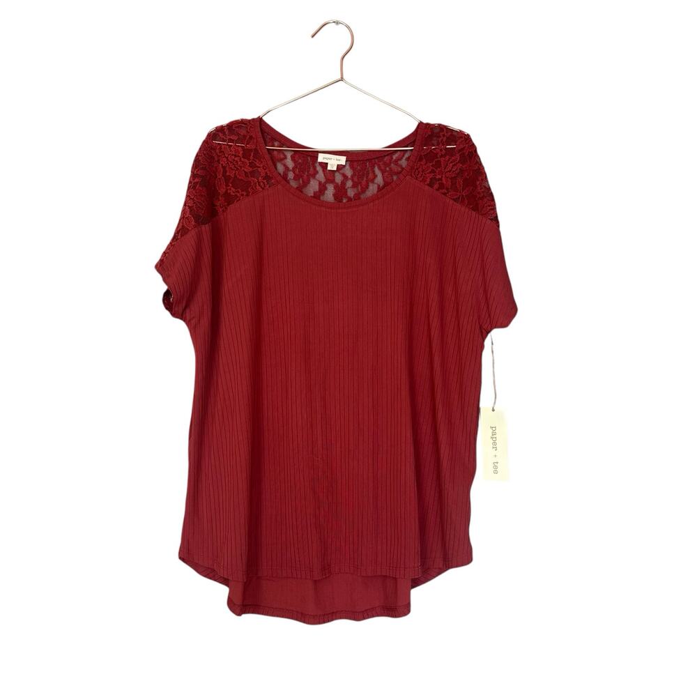 Paper + Tee Ribbed Lace Shoulder Top - Size 1X - NWT